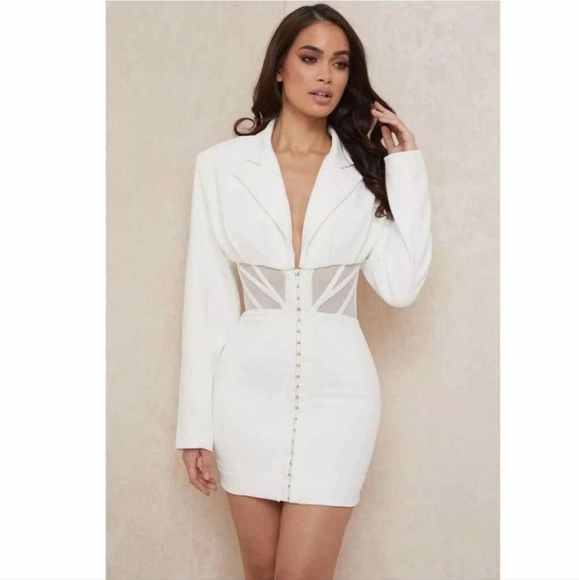 House of CB Anine White Blazer Corset Mini Dress Size Medium